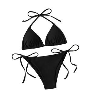 Black Halter Small Triangle String Bikini Swimsuit Women Two Piece‎ Bathing Suit